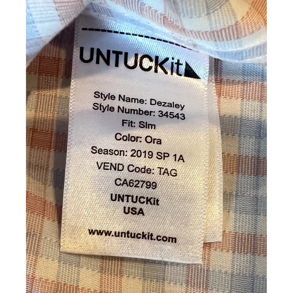 UNTUCKit Dezaley Mens Large Slim Fit Wrinkle Free Short Sleeve Gingham Shirt Ora - Picture 4 of 7